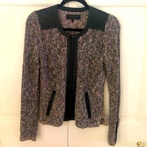 Rag & Bone zip boucle sweater jacket with leather trim size XS